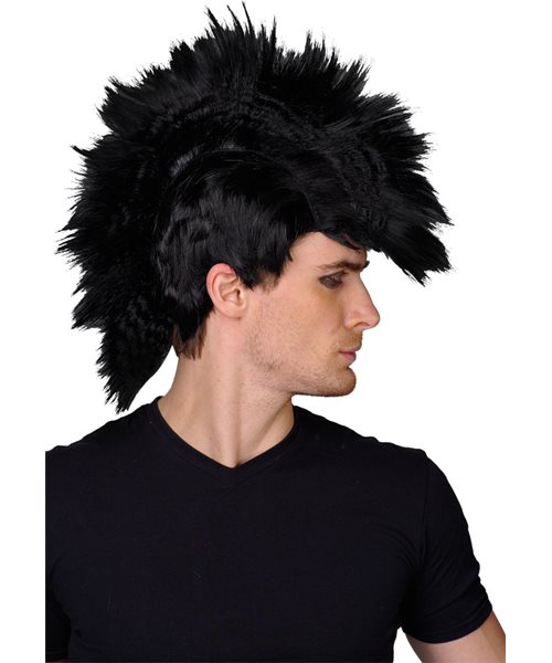 80'S PUNK ROCKER BLACK MOHICAN WIG MOHAWK ROCK GOTH EMO Mens Fancy