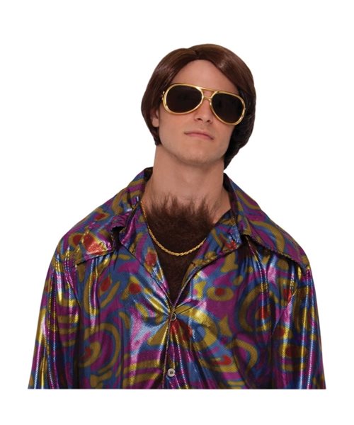 Chest Hair Fake Disco 70s Hairy Mens Adults Fancy Dress Costume