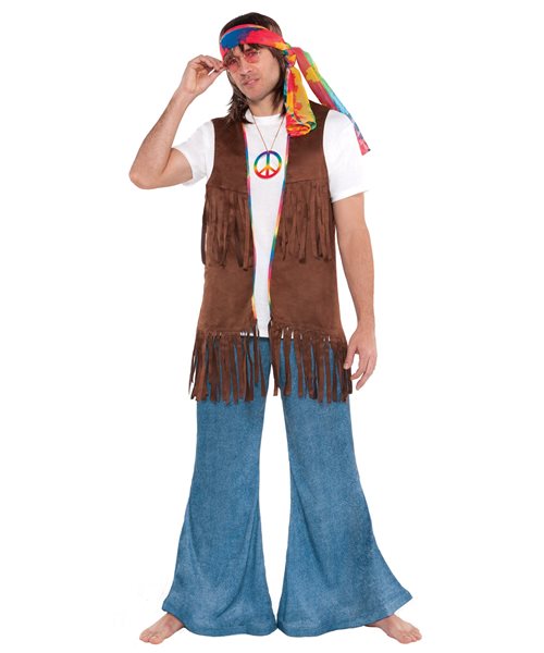 Hippie Fringe Vest Faux Suede Trim 60's 1960s Hippy Mens Fancy Dress ...